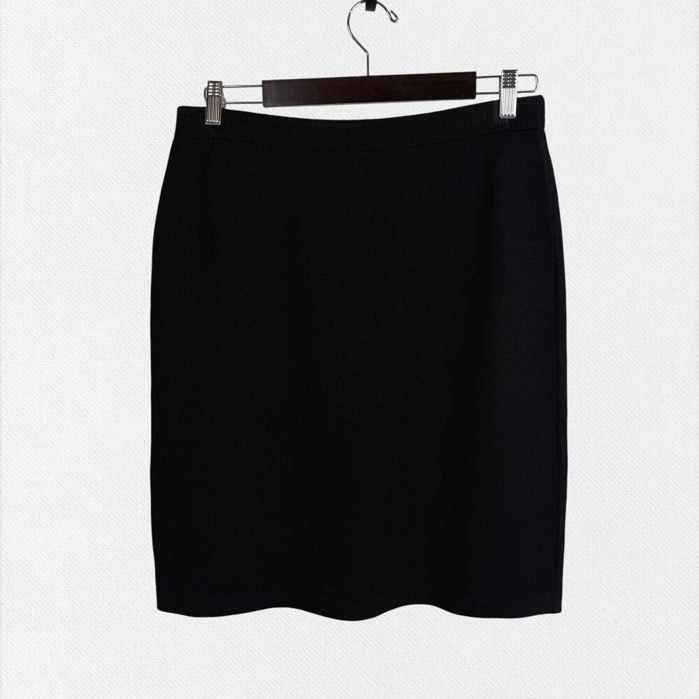 St. John Basics Black Santana Knit Pencil Skirt 10 Career Quiet Luxury 80's VTG
